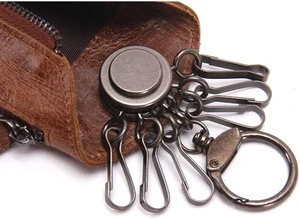 Leather Zipper Pocket Purse Car Key Box Wallet Key Chain