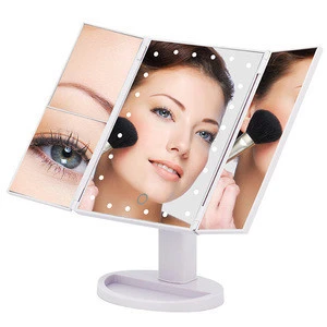 Led Lighted Makeup Mirror 3X 2 X 1X Magnifying Mirror 24 LED Tri-Fold Vanity ABS Beauty Mirror