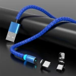 LED Magnetic Alloy Braided Micro USB/C-Type/IOS 3-in-1 Charging Cable 3A Multi-Interface Data Cable Mobile Phone Charger