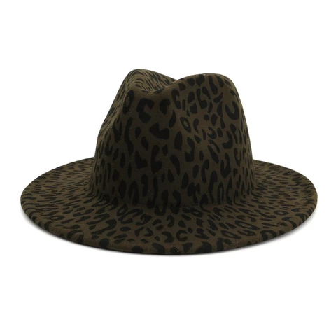 Leopard Print Fedora Hats Wholesale 2021 Wide Brim Cheetah Fadora Hats Women Felt Fedora Hats Men