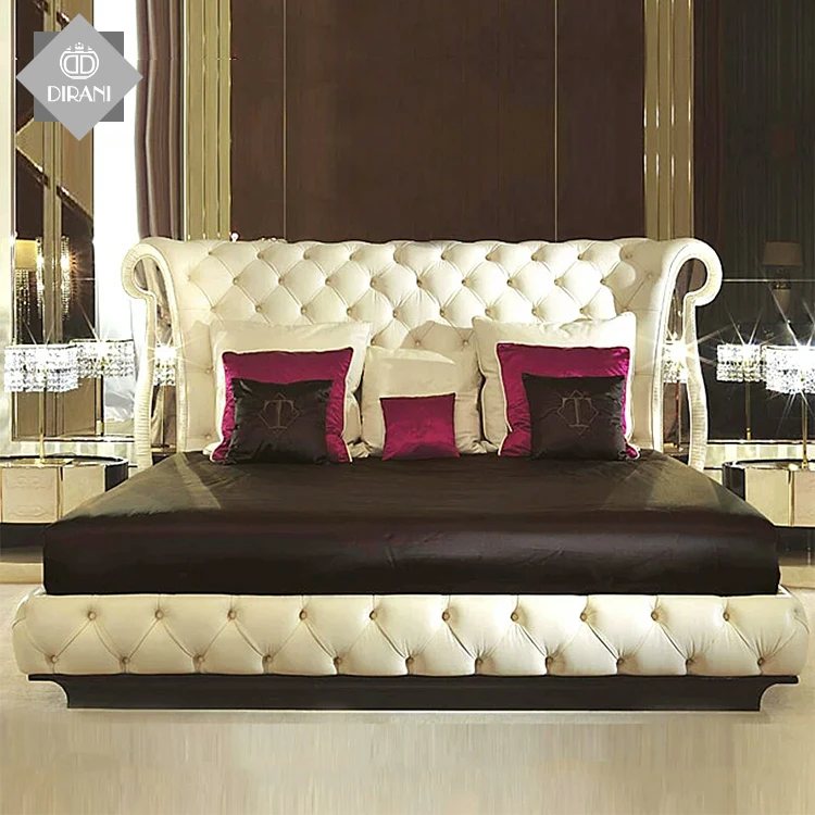 luxury bedroom frurniture button tufted headboard bed queen size modern king size microfiber leather fancy beds