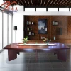 Luxury Classical Cherry Wooden Office Meeting Table With Glass Top