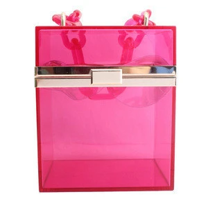 Luxury designer fashion transparent clear jelly bag acrylic chain square purse women box handbag