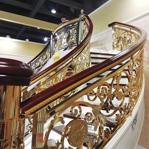 Luxury Gold Metal Handrail Copper Stair Railing Design
