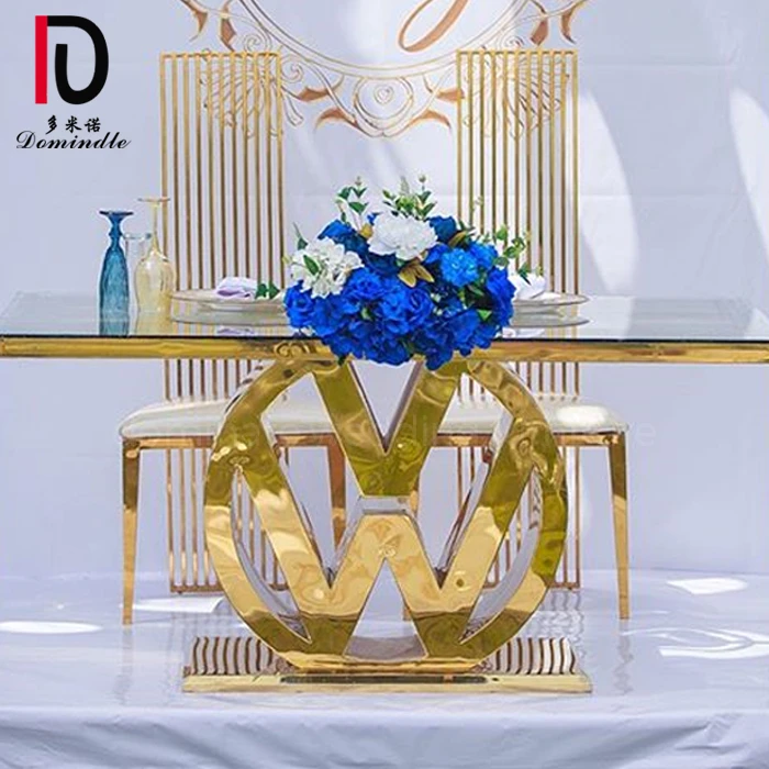 luxury mirror glass top stainless steel rectangle gold wedding table