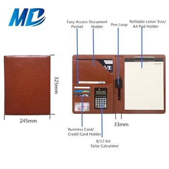 Luxury Multifunction Business PU Leather Document Folder File Leather Folder