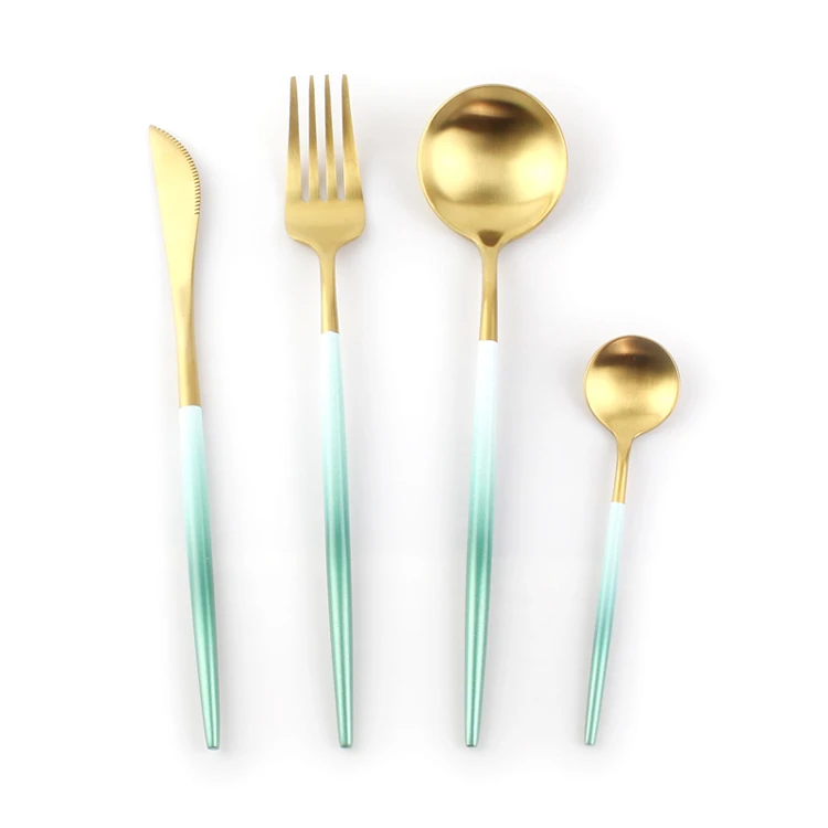 Manufacturers wholesale amzon hot sale 304 dinner fork spoon cutlery hotel  gold plated stainless steel cutlery flatware set