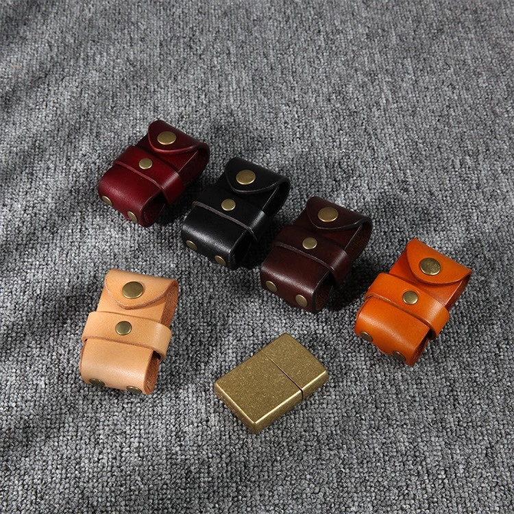 Men Gadget Vintage Blank Genuine Leather 21PP0 Portable Smoking Accessories Storage Lighter Cover Case Lighter Case