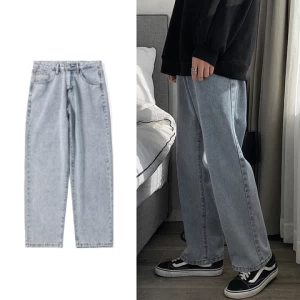 Men jeans Wide Leg denim pant Loose Straight Baggy mens jeans Streetwear Hip Hop casual Skateboard pants S-2XL Neutral trousers