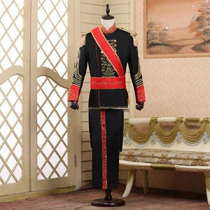 Men Suits Military Uniform Palace Prince Suit Marshal Soldier Guard Dress Stage Costumes Music Drum Singer Black White