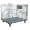 Metal pallet stackable storage wire container with casters