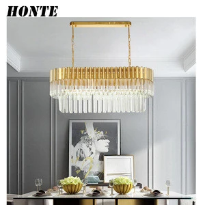 Modern gold plated square iron chandelier crystal LED pendant light for home deco