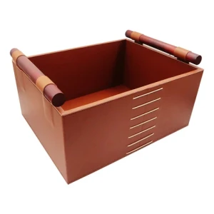 Modern household storage box plain leather wood handle tray ornaments upscale hotel home model room storage basket basket