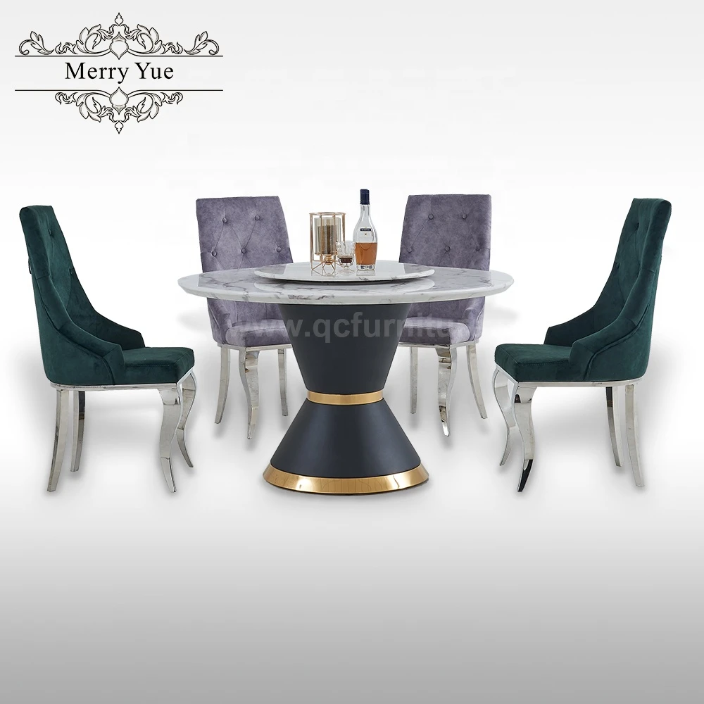Modern marble round dining table set 6 chairs mesa de comedor del restaurante stainless steel dining table