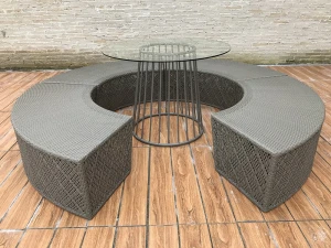 Modern Outdoor Resin Rattan Wicker Circular Daybed Coffee table Sectional sofa Set
