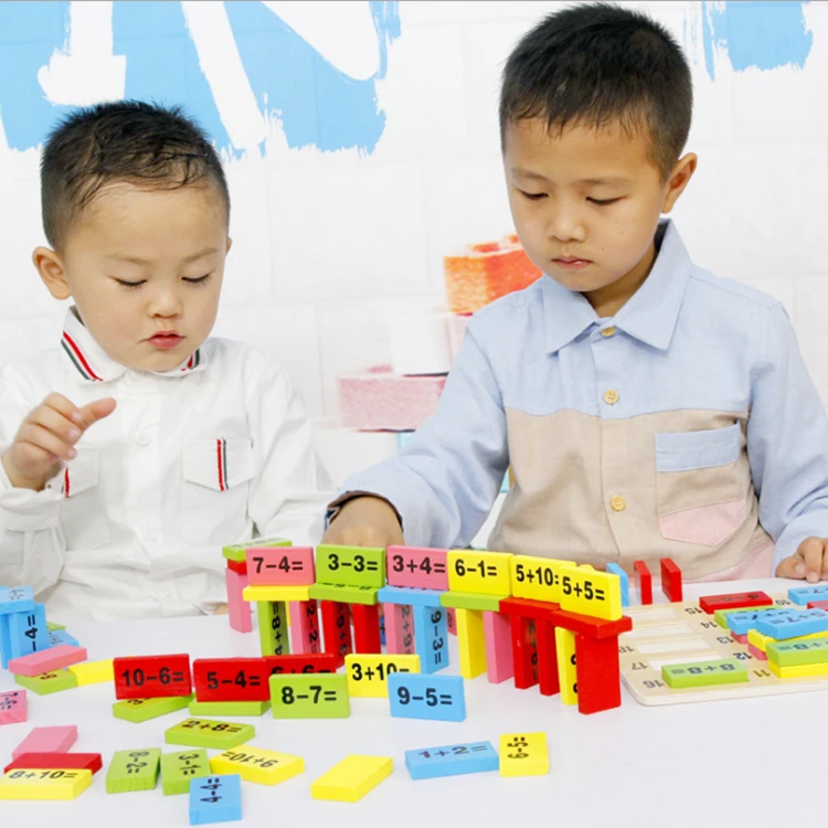 Montessori Material 110 Pcs Wooden Math Domino Block Set Kids Fine Motor Skills Toys