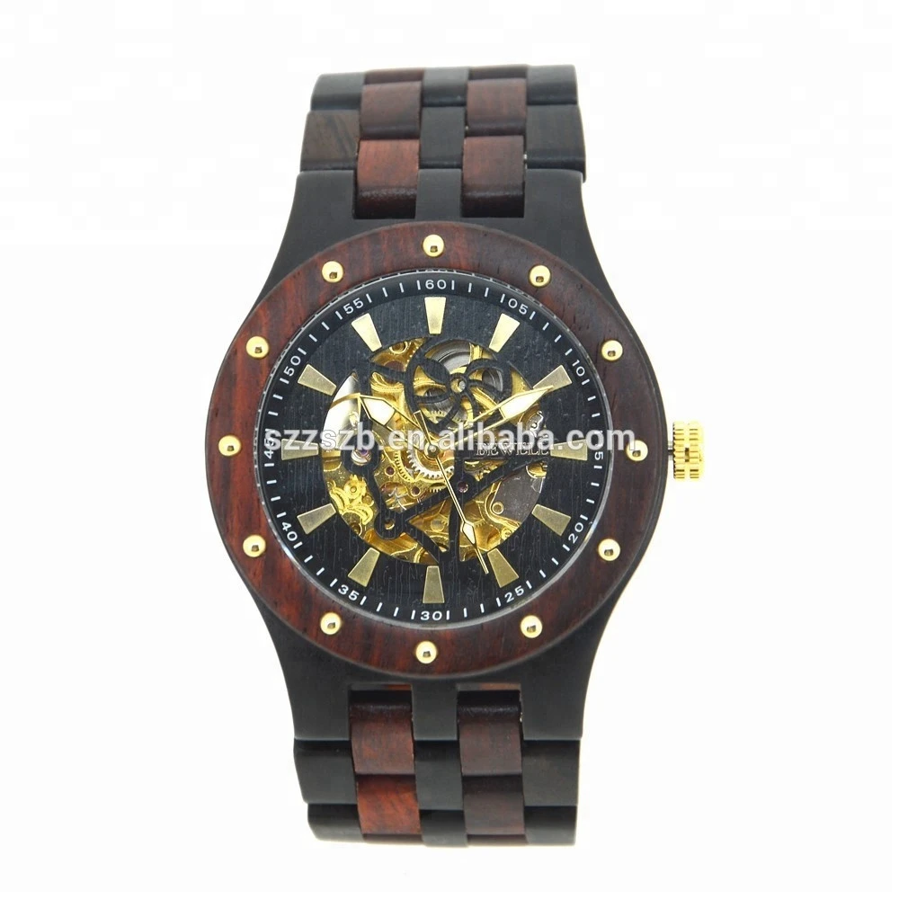 most popular wooden watches men luxury brand automatic mechanical watch