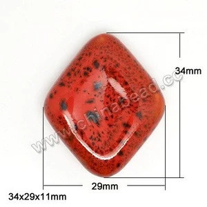 Natural lead free porcelain beads, flat beads red ceramic