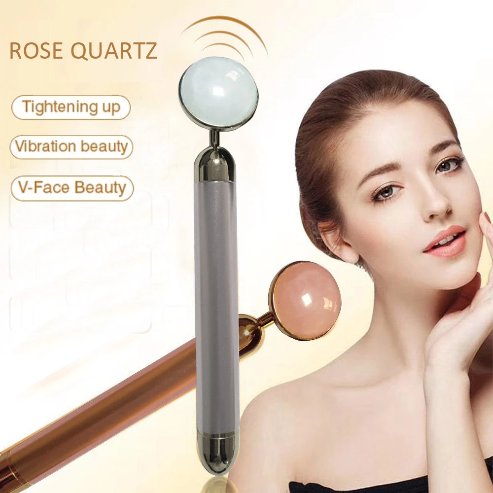 Natural white rose quartz stone facial massager for face electrical gua sha set jade roller