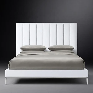 New Arrival Bedroom Hotel Furniture Stainless Steel Frame Linen Fabric Modern Design Upholstery King Queen Bed