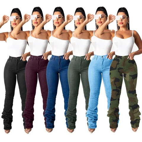 New Arrivals Women Colored Stretchy Jeans Stacked Bottom Girls Fashion Skinny High Waist Denim Trousers Women Jeans