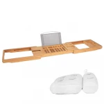NEW Bamboo Bathroom Bath Caddy Tray Shower Caddy  Bamboo Bathtub Caddy Bridge with Bath Pillow