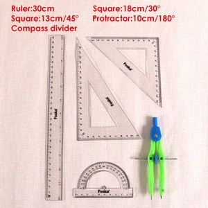 New Design 4 Pieces School Plastic Geometric Compass Ruler Set