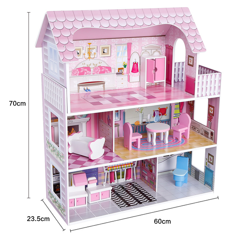 Buy New Design Girls Pink Diy Wooden Play Furniture Big Doll House Kits ...