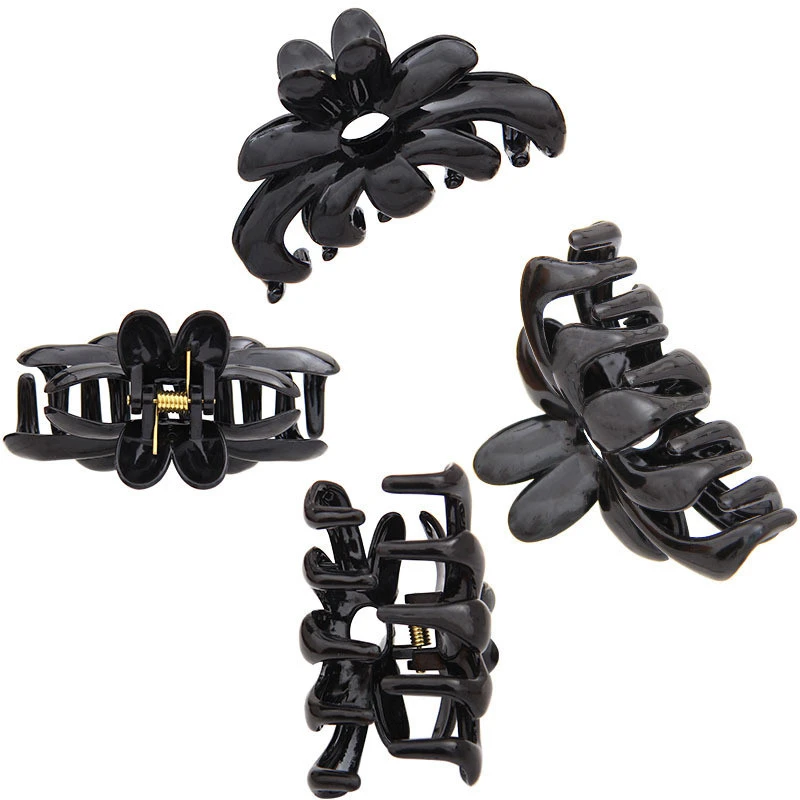 New design Women Scrub Black Plastic Hair Claw Clip Hollow Out Carving Crab Lady Large Size Hair Clamps For Hair decoration