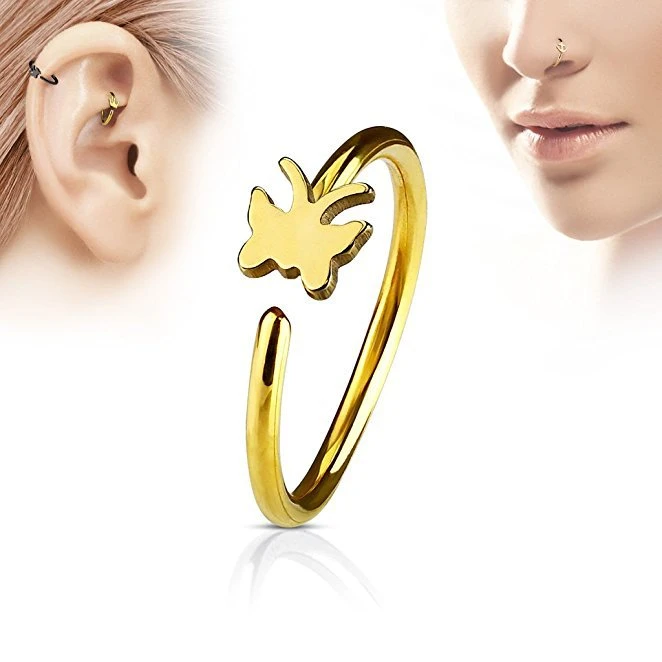 New Gold Plated Surgical Stainless Steel Butterfly Clip on Nose Ring Ear Cuff non Piercing Jewelry Butterfly Nose Rings Stud