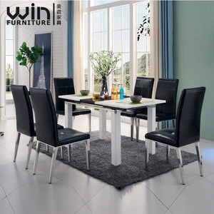 New modern designs dining set long glass dining table and chair fold dining sets