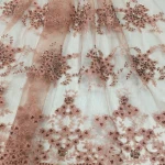 new  peach lace tulle fabric net embroidery fabric design handmade beaded sequin lace fabric for dress or bridal