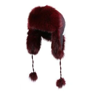 New Style Fox Hair Thick Warm Ear Protection Winter Fur Hat LeiFeng  Hats (Red)