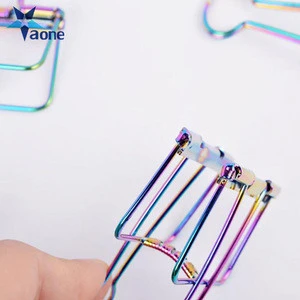 Novelty rainbow coloful metal Solid Color Hollow Out Metal Binder Clip Phone Holder Notes Letter Paper Clip Office Supplies