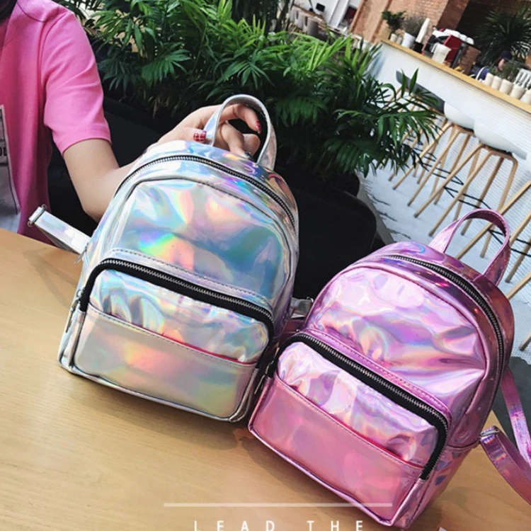 Osgoodway2 Small Fashion Travel School Bag Bookbag Pink Mini Girls Fancy Glitter Holographic Backpack