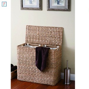 Oversized Divided Seagrass Fiber Laundry Hamper Storage Basket with Handles and 2 Removable Liners