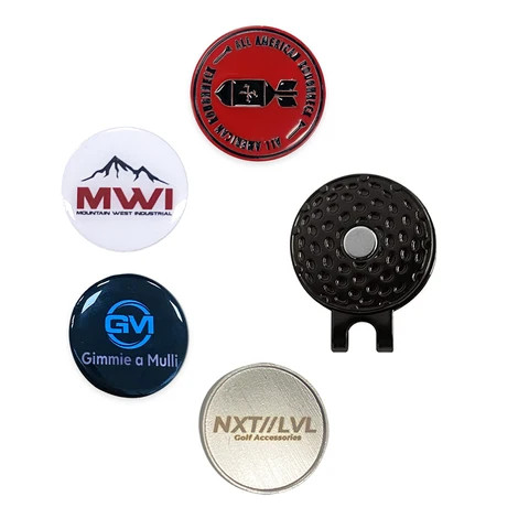Personalized logo metal golf ball marker with custom magnetic golf hat clip set