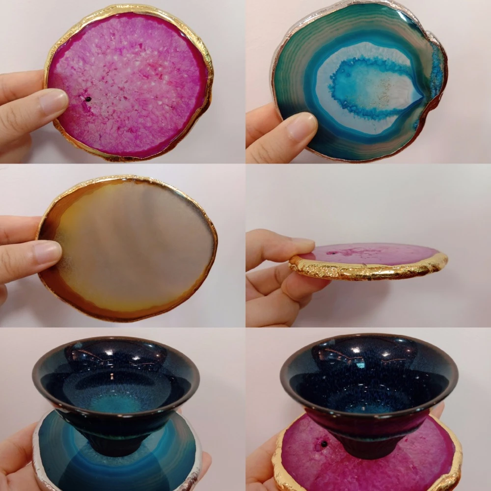 Pink/Blue/Purple/Black Agate Slice Cup Coaster/fruit marble Platter