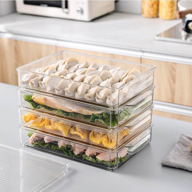 Plastic Clear Food Storage Divided Bin with Handles BPA Free Refrigerator Organizer Kitchen Pantry Cabinet