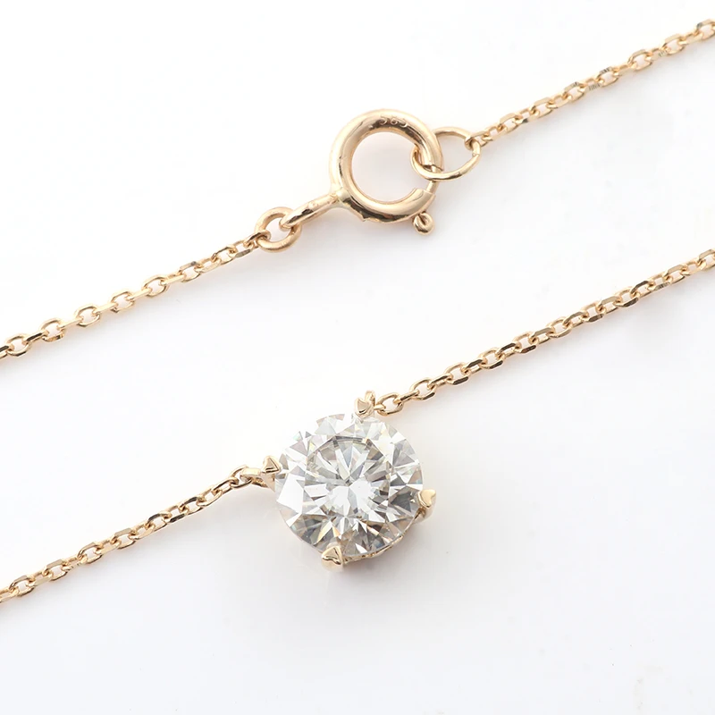 Provence Gems Handmade Jewelry 6mm GH Round Diamond Pendant Necklace in 14K Real Yellow Gold Women Necklace