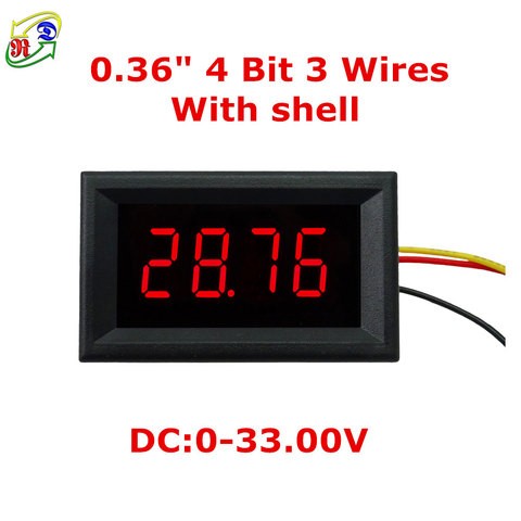 RD 4 Digit 0.36" Digital DC Voltmeter with shell Display LED Color 0-33.00V Three wires Voltage Panel Meter