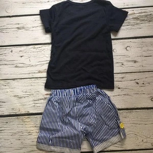 Ready To Ship Boys Short Sleeve And Shorts Set With Shark Printed Seersucker Pants Elastic Belt