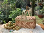 Rectangular Bamboo Flower Basket with Red Lid and Handle, Basket for Tet Gifts Christmas Gifts Picnic Wholesale Price at FACTORY