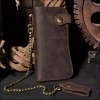 Retro UK New Design Men RFID Chain Crazy Horse Biker Phone Zipper Bag Genuine Leather Travel Long Wallet