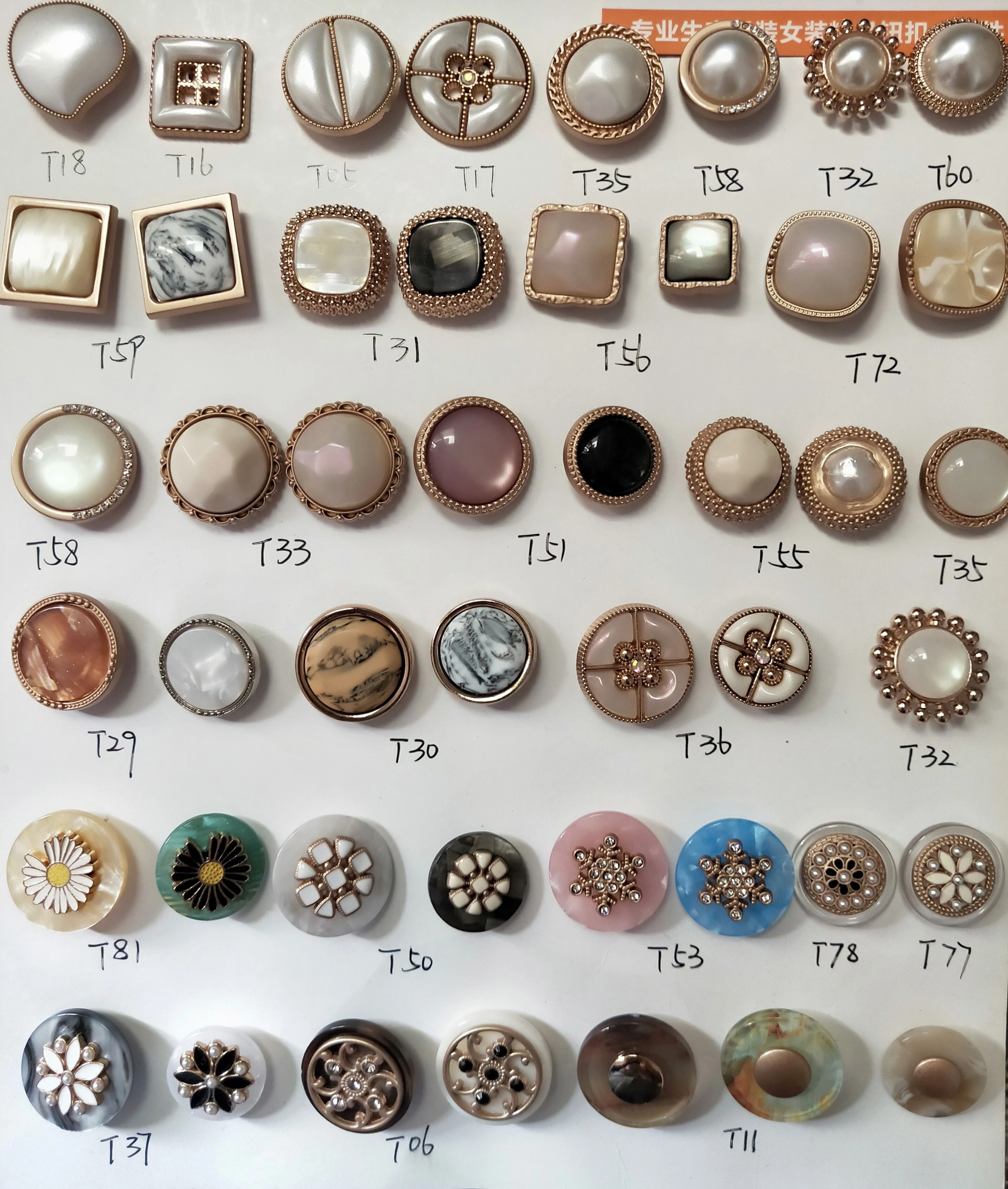 Round different types decorative plastic pearl metal coat zinc alloy plastic combination buttons