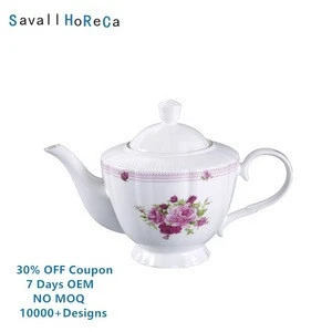 Savall HoReCa star hotel catering low bone gift china 700ml antique blooming flower tea pot porcelain coffee tea pot