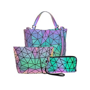 SeasonBlack Brands Pures and Handbags Set Geometric Luminous Bag Women Handbags Ladies