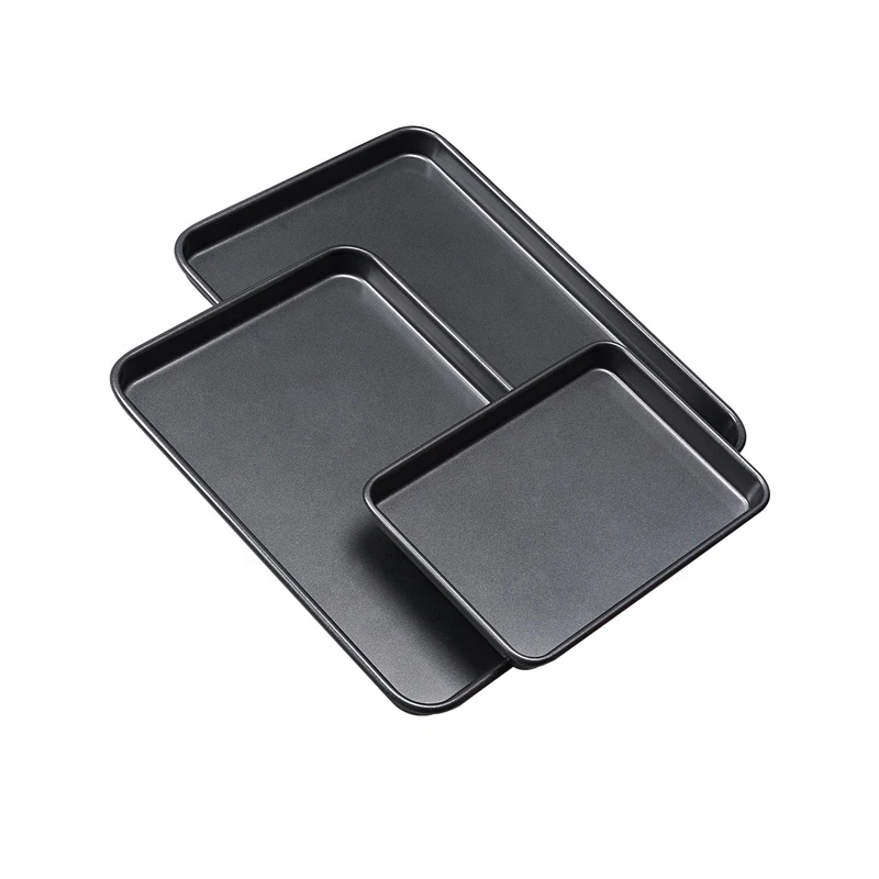 Set Of 3 Rectangle Tray Baking Sheet Xynflon Nonstick Bakeware Dark Gray Steel Cookie Pan