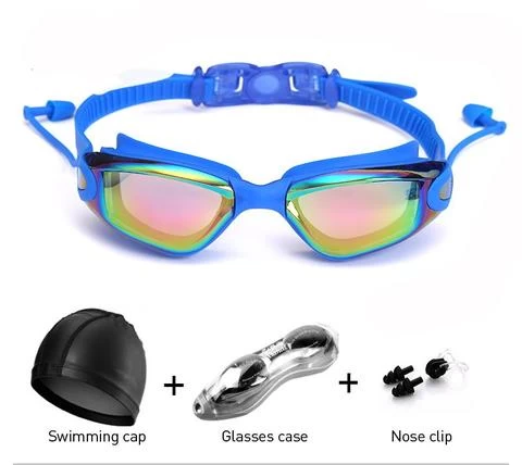 Silicone Waterproof Professional Swimming Goggles Box Set UV anti-fog With Swim Cap Ear Plugs Nose Electrogalvanized