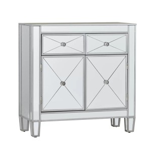 Silver/Champagne Modern Furniture 2 Drawers Narrow Glass Mirrored Storage Cabinet